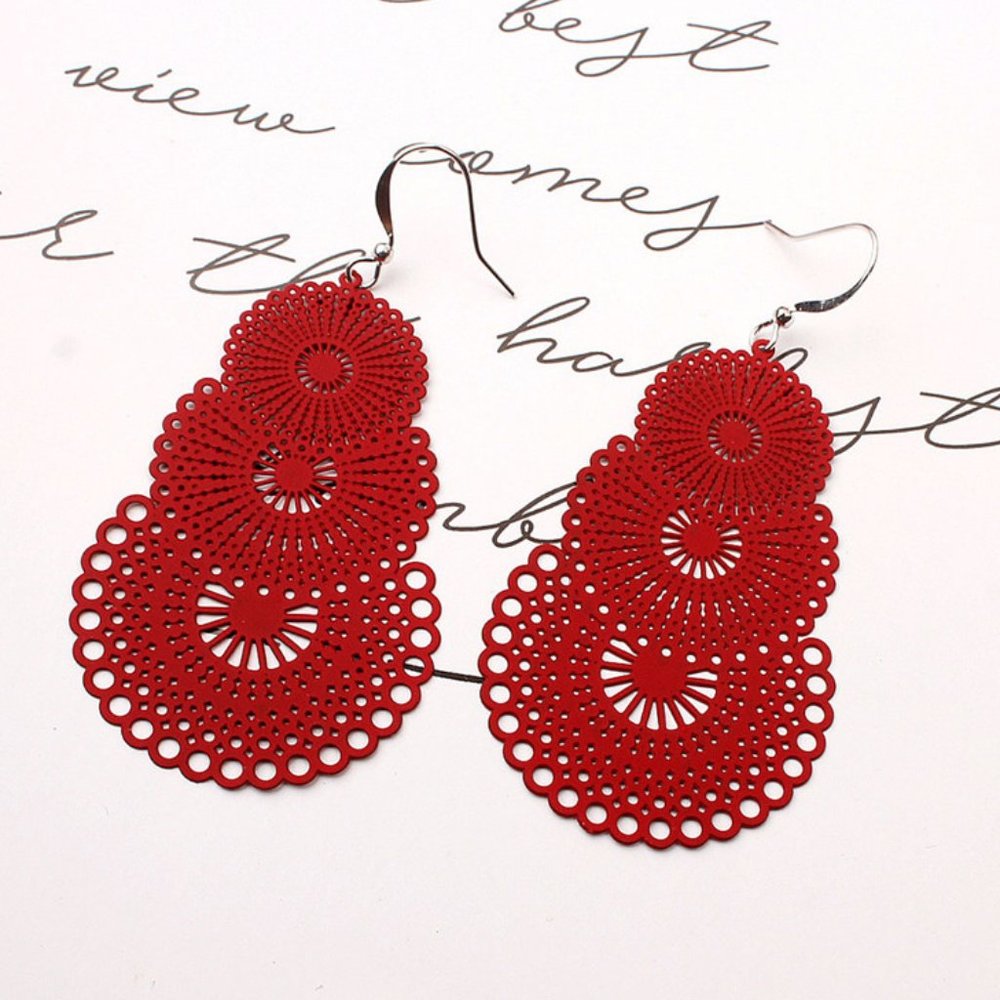 Red Ethic Style 3-Layer Circle Oversized Dangle Earrings